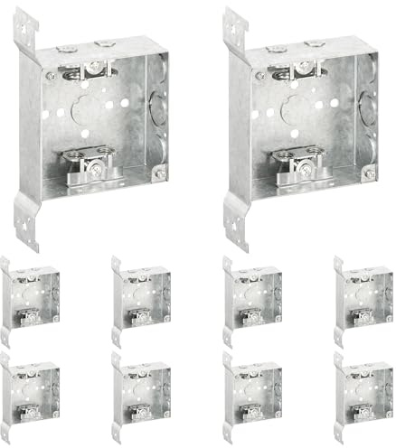 OHLECTRIC 4 Square Welded Electrical Box with Flush Mount Brackets (10-Pack) 1-1/2 Inch Deep Box with BX/MC Cable Clamp, ½ & ¾ Knockouts, Galvanized Steel, 21 Cu. in. Metal Junction Box