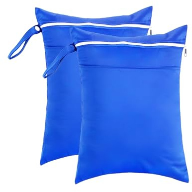 Hixingo 2 Stück Volltonfarbe Wetbag, Windeltasche mit Reißverschluss, Wiederverwendbar Wetbag Kindergarten, wasserdichte Tasche für Kleinkind-Windeln, Reisen, Strand und Pool (Königsblau)