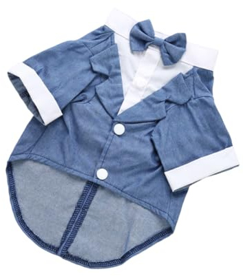 GALPADA Hundekostüm Hundebekleidung Formeller Anzug mit Fliege Komfortable Haustierkleidung für Welpen Blau für Hochzeiten Partys Halloween