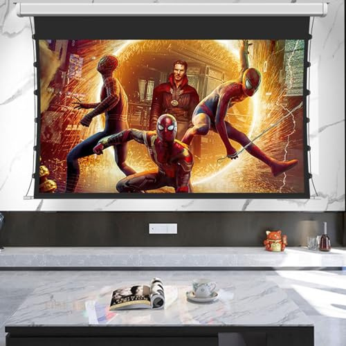 Pantalla proyección, Cortina para proyector, Pantalla proyección eléctrica con tensión lengüeta para Techo, Tela 3D Gris Plata 72-150 Pulgadas, para Cine casa y presentaciones. 100inch