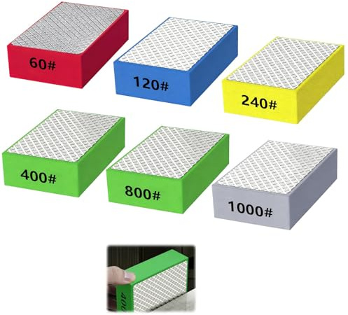 VZU 6pcs Diamond Polishing Pads Set - 60# to 1000# Grit Sanding Blocks for Ceramic, Tile, Glass, Wood & Marble Grinding with Foam Backing