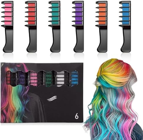 Haarkreide für Mädchen Deluxe Set 2026,Temporäre Haarfarbe Kreide Kamm, Haarkreide für Mädchen Set, Abwaschbar und Sicher,Kinderschminke Fasching&Schminke Karneval,Faschingsschminke Kinder (6 Colors)