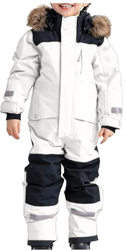 Combinaison de neige imperméable pour enfants - Combinaison d'hiver une pièce - Doublure en polaire - Veste de ski à capuche pour l'extérieur, #01-12, 4-5 ans