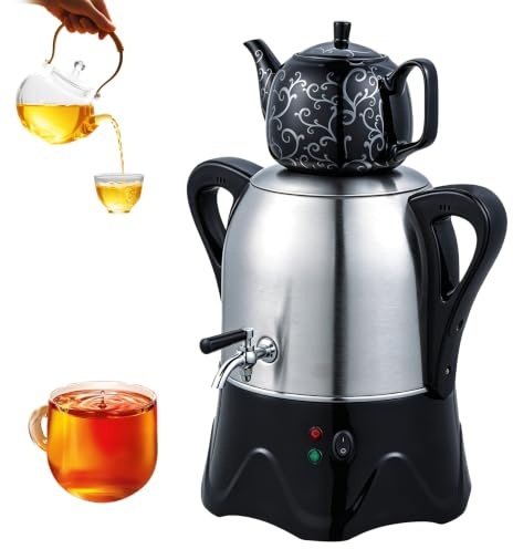 Elektrisk turkisk Samovar 1800W 1L+3L Antitorrbrinnande tebryggare | med håll varm funktion Elektrisk digital samovar för kaffebryggning av örtte(black)