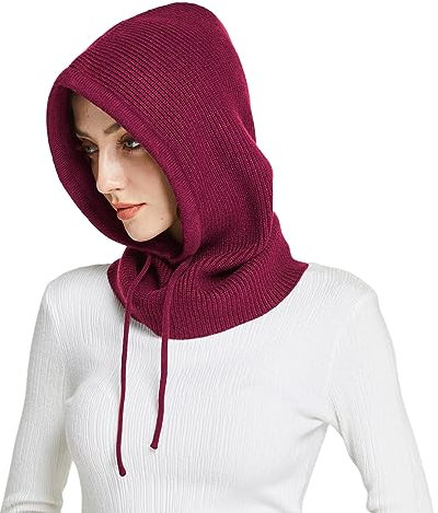 Facecozy Mütze Damen Winter, Strickmützen Warme Kapuzen Schal für Frauen Sturmhauben Beanie Wintermützen (Weinrot)