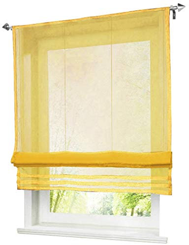 1 Stück Voile Raffrollo mit Tunnelzug Raffgardine Transparent Vorhang (BxH 140x155cm, Gelb)
