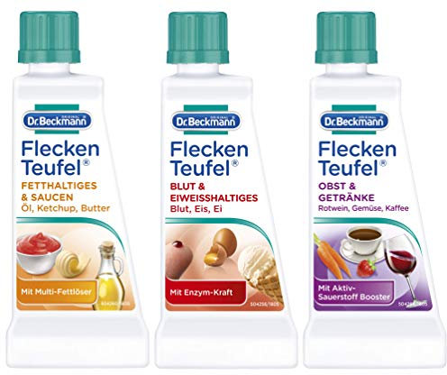 Dr. Beckmann Butter, Fleckenteufel Set, Fleckenentferner für Fetthaltiges & Saucen, Blut & Eiweißhaltiges, Obst & Getränke