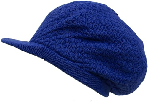 Shoe String King Rasta Dread Knit Tam Hat - Dreadlocks Cap (Large Round Solid Royal Blue, with Brim)