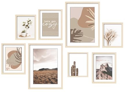 ArtbyHannah Gallery Wall Frame Set for Stairway, Neutral Wood Picture Frames Collage Wall Decor for Living Room, Entry, 8 Pack Assorted Size-11x14, 8x10, 6x8