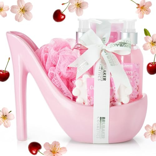 BRUBAKER Cosmetics - Coffret de bain & beauté de luxe - Fleur de cerisier - 6 Pièces - Escarpin décoratif - Rose - Idée cadeau Femme