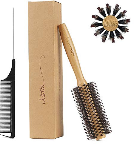 Spazzola Rotante per Capelli con Manico Bambù Setole Cinghiale Styling Lisciante per Donna Uomo Bambini