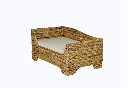 Lycce Lit pour chat tressé avec coussin doux en jacinthe d'eau 52 cm x 33 cm x 27 cm