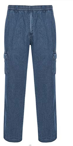 Kendindza Herren Hose Mit Gummizug - Jeans, Schlupfjeans, Herrenhose Mit Gummibund - Bequeme Jeans Mit Gummibund - Schlupfhose Blau, M