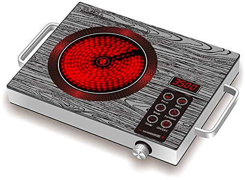 DIRAG Estufa eléctrica portátil, Quemadores de sobremesa de 2200W con Panel Microcristalino, 9 Niveles de Ajuste de Potencia de Fuego, para Olla de Acero Inoxidable, Olla esmaltada