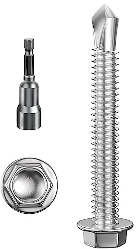 Wensilon (200Pcs) #8×1-1/4 Hex Washer Head Self Drilling Screws, 410 Stainless Steel Metal SheetScrews，TEK Screws, Sheet Metal Self Tapping Screws