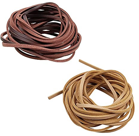 8M Flat Genuine Leather Cord, 2 Rolls Leather Cord, 3x2mm DIY Craft Leathers Strip Natural Leathers Cords for Necklace Bracelet