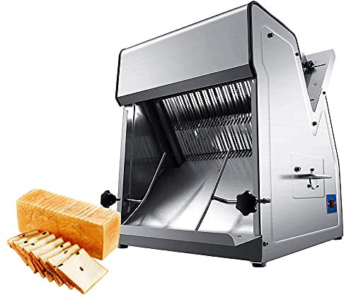 Cortadora de Pan Comercial, cortadora de Pan Tostado eléctrica de 370 W, cortadora de Pan eléctrica de 15 mm de Espesor, cortadora de Pan de Acero Inoxidable Profesional de 31 Piezas para Restaurante