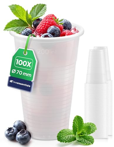Inoverse 100 stycken plastmuggar, dryckeskoppar, 0,2 l utskänkningskoppar, partybägare i plast, plastmuggar, festporslin, ölmuggar, vattenkoppar – vit