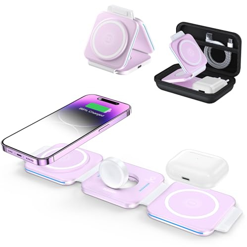 ZUMSEY 3 in 1 Faltbare kabellose Reiseladestation, Apple Ladestation Für Apple Watch und iPhone iPods, Wireless Charger für iPhone 16 15 14 13 12 Pro Max Plus/iWatch 10/9/Ultra/8/7/6/SE/5/4/3/AirPods