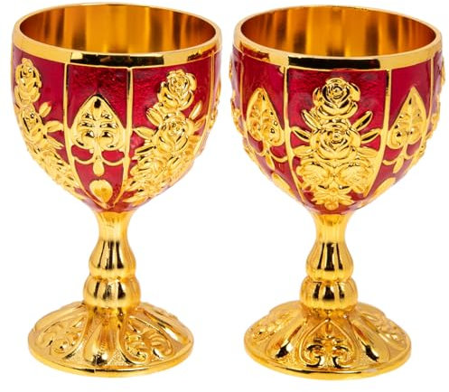 Didiseaon 2 Copas De Vino Blancas Altas Copas De Agua Vintage Decoración Medieval De Vino De Acero Inoxidable Doradas De Halloween Cáliz Dorado Adornos Retro De