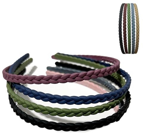 CLKE Haarband Dünn, 5 Stück Haarreifen Mädchen und Damen, Haarreif Dirndl, Kunststoff-Stirnbänder, Geflochten für Frauen und Mädchen (Blau, Grün, Schwarz, Braun und Grau)