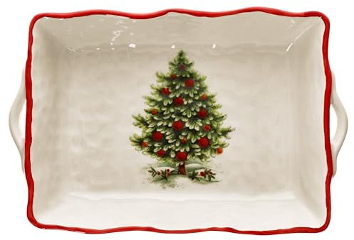 MamboCat Maestro bol de service en céramique rectangulaire I 2,2 l I Grand bol pour biscuits et salades avec décor de Noël I Poignées incluses