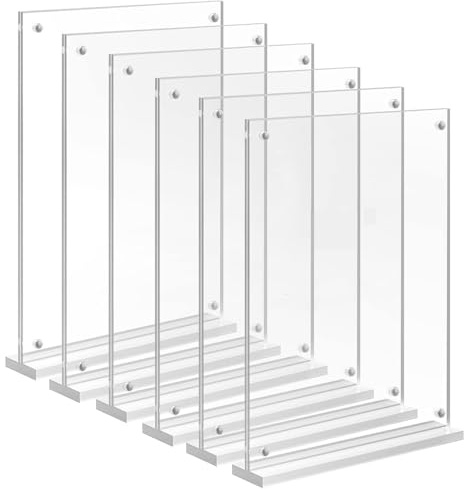 Niciksty 6 PièCes PréSentoir De Table A5, Transparent Support Acrylique De Cartes De Menu PréSentoir De Cartes Postales, Présentoirs Vertical de Table Avec Des Aimant