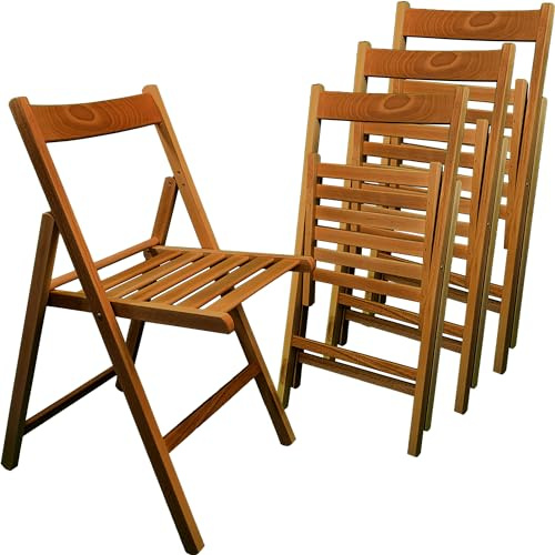 Sicignano | Juego de 4 sillas plegables clásicas compactas de madera de nogal - 43 x 49 x 79 cm, cómodas y fáciles de llevar, para camping, jardín, playa, terraza, balcón