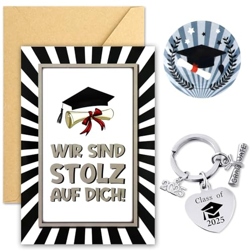 Bestandene prüfung geschenk,1 bachelor karte+1 Graduation Keychain,mit Umschlag Aufkleber,Abschluss Schlüsselanhänger Glückwunschkarte,Bestandene prüfung karte,Abschluss Geschenk,Bachelor geschenk