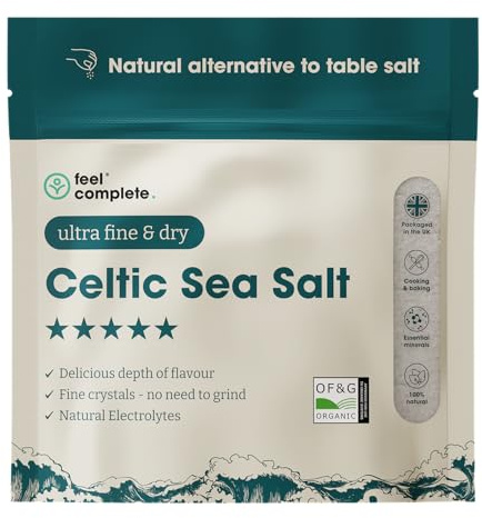 Feel Complete | 200g Ultra Fine & Dry Celtic Sea Salt Powder | No Need To Grind | Organic Approved | Essential Minerals & Electrolytes | Natural Alternative to Table Salt | Lab Tested