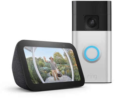 Ring Battery Video Doorbell | Satin Nickel, Works with Alexa + Echo Show 5 | Charcoal - Smart Home Starter Kit