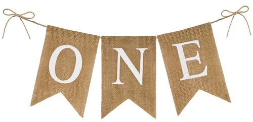 G2PLUS Uno Striscione per Seggiolone One Bandierine Compleanno,Striscione Buon Compleanno 1 anno, Banner di lino di Primo Compleanno per il ragazzo