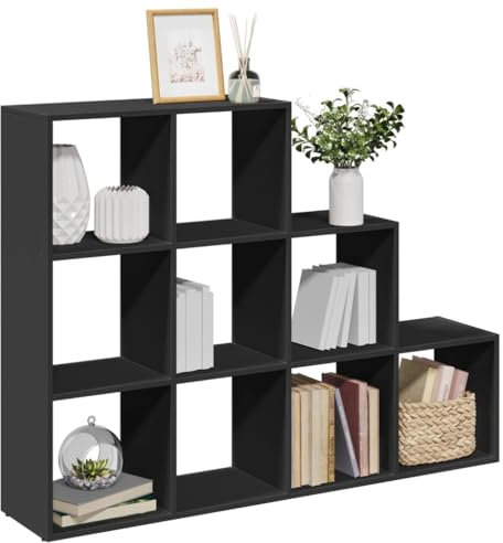 vidaXL Raumteiler Bücherregal 3 Stufen, Standregal Treppenregal für Wohnzimmer Schlafzimmer Büro, Stufenregal Regal, Schwarz Holzwerkstoff