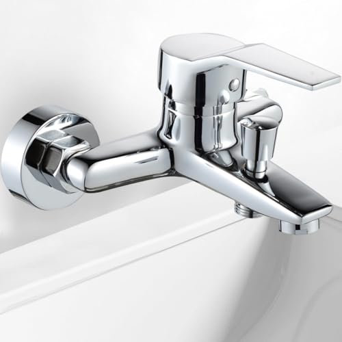 Vmxlso Rubinetto Vasca da Bagno a Parete, Monocomando Rubinetto Doccia da Muro, Rubinetto per Vasca da Bagno con Acqua Calda e Fredda Regolabile, In Ottone Cromato