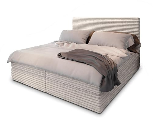 Masseno Boxspringbett PISA 140x200 cm Komplett-Set mit Matratze und Topper, Polsterbett mit Zwei Bettkästen -Creme, TILIA 03