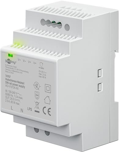 Alimentation sur rail DIN goobay 24V / 60 Watts - Pour transformateur de sonnette, systèmes de surveillance et d'accès, montage facile sur rail DIN, protection contre les surtensions, 74767
