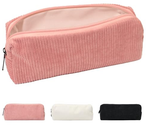 KATLINNA Federmäppchen, 3 Farben zur Wahl Mäppchen Cord-Stoff, Schlamppermäppchen für Mädchen Teenager, Stiftemappe Federtasche Pencil Case Einfaches Federmappe für Schule und Büro (Rosa)