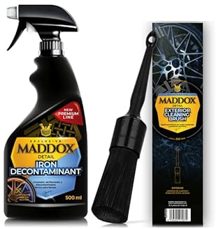 Maddox Detail - Pack Limpieza Profesional con Descontaminante Férrico para Coche y Cepillo | Kit Detailing para Exterior Impecable y Duradero | Iron Decontaminant + Exterior Cleaning Brush