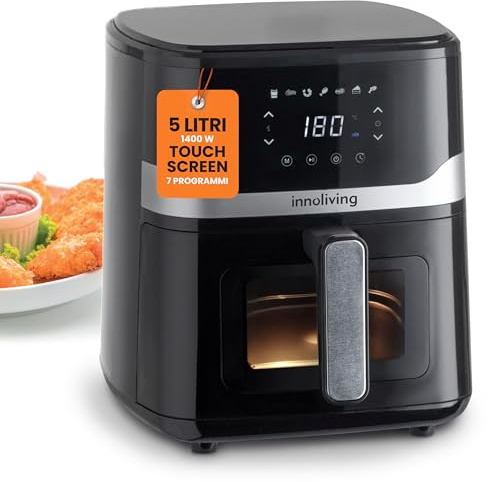 Innoliving Friggitrice ad Aria 5 Litri INN-890 con Pannello Digitale Touch, 7 Programmi Preimpostati, Finestra di Controllo e Luce Interna, Timer e Regolazione della Temperatura, Potenza 1400W