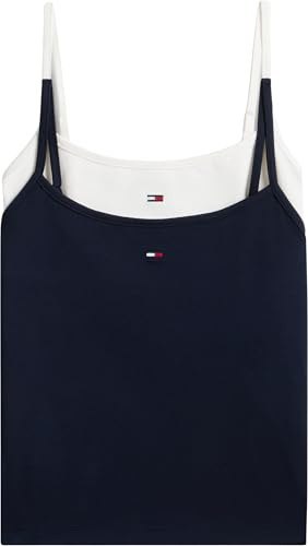 Tommy Jeans Camisetas de Tirantes Pack de 2 Mujer Essential Strap Top Tejido elástico, Multicolor (Ecru/Dark Night Navy), L