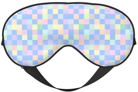Máscara de sueño para los ojos para hombres y mujeres – Estilo a cuadros pastel, estampado colorido pastel, hebilla ajustable, máscara de sueño opaca y cómoda para hombres y mujeres, diadema divertida