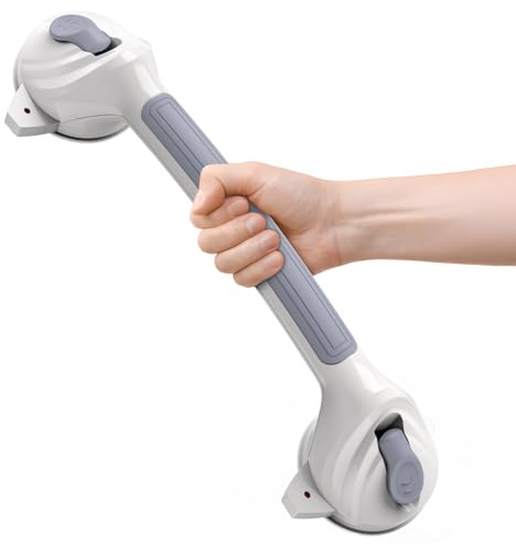 Roylvan Agarrador Ducha para Baño con Ventosa，MAX 110 KG Agarraderas Baño para Mayores, 42.5 CM Asidero Ducha, Asa de Seguridad con Ventosa para Mayores Barra de Agarre para Discapacitados Niños, Gris
