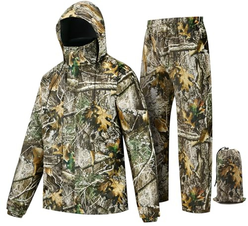 JEEDE Rain Suit (Jacket + Pants),Rain Gear for Men Waterproof, Camo Rain Jacket, Lightweight Rain Coat for Fishing, Hunting, Hiking