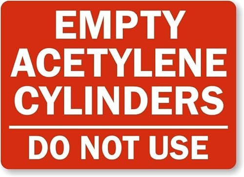 Warning Sign - Gas Cylinder Empty Acetylene Cylinders Do Not Use, Metal Sign, Warning For Wall Or Fence, For Industrial Areas, 12X8 Inch
