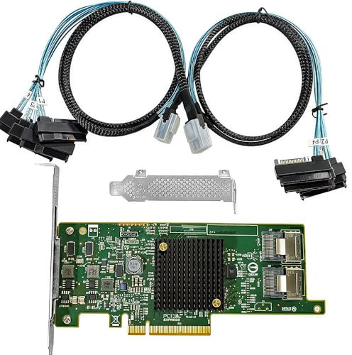 SAS HBA Card Compatible with LSI 9207-8i IT Mode PCIe SATA Expansion Card, 8-Port 6Gbps PCIe 3.0, Expander Support, HBA Controller with 2X SFF-8087 to 4X 8482 SAS Cables for TrueNAS unRAID NAS