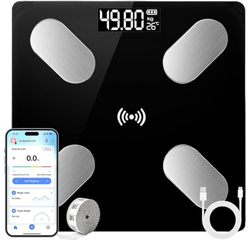 Weighing Scales for Body Weight, Bathroom Scales with High Precision Sensors, Smart Body Composition Indices Scale for Body Weight Body Fat Monitor BMI Muscle Mass Bone iOS Android App Bluetooth