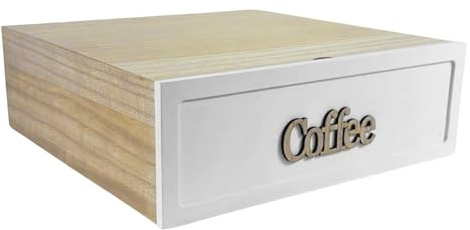 Sicignano Organizzatore Portacialde Caffè in Legno, Colori Assortiti, 30 x 30 x 10 cm, Collezione Mauro, con Divisori Interni e Scritta Coffee