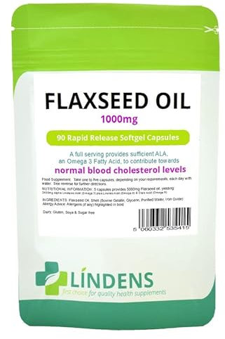 Lindens Flaxseed Oil 1000mg 3-Pack 270 Capsules Omega 3 6 9 Flax Linseed Oil