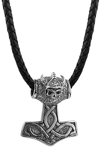 Kuzzoi Männer Lederhalskette mit Thors-Hammer Anhänger aus massiven 925 Sterling Silber, Kette aus geflochtenem Rinderleder in schwarz, Dicke 5,5mm, exklusive Herren Kette mit Anhänger ZOI-003