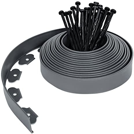 Froadp Delimitadores de Bordes para Jardín, Borduras de Cama Flexible de Plástico, Empalizadas con Anclajes de Tierra, Bendable Cercas Césped, Bordillos de Parterre de Siega (10m, Gris)